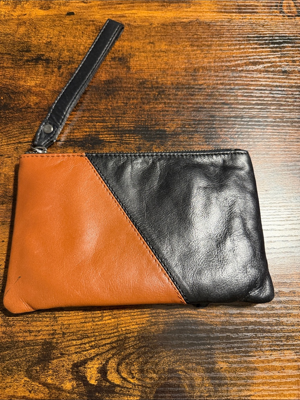 Latico Leather Wristlet Wallet Colorblock Black and Brown Multi Zip Clutch